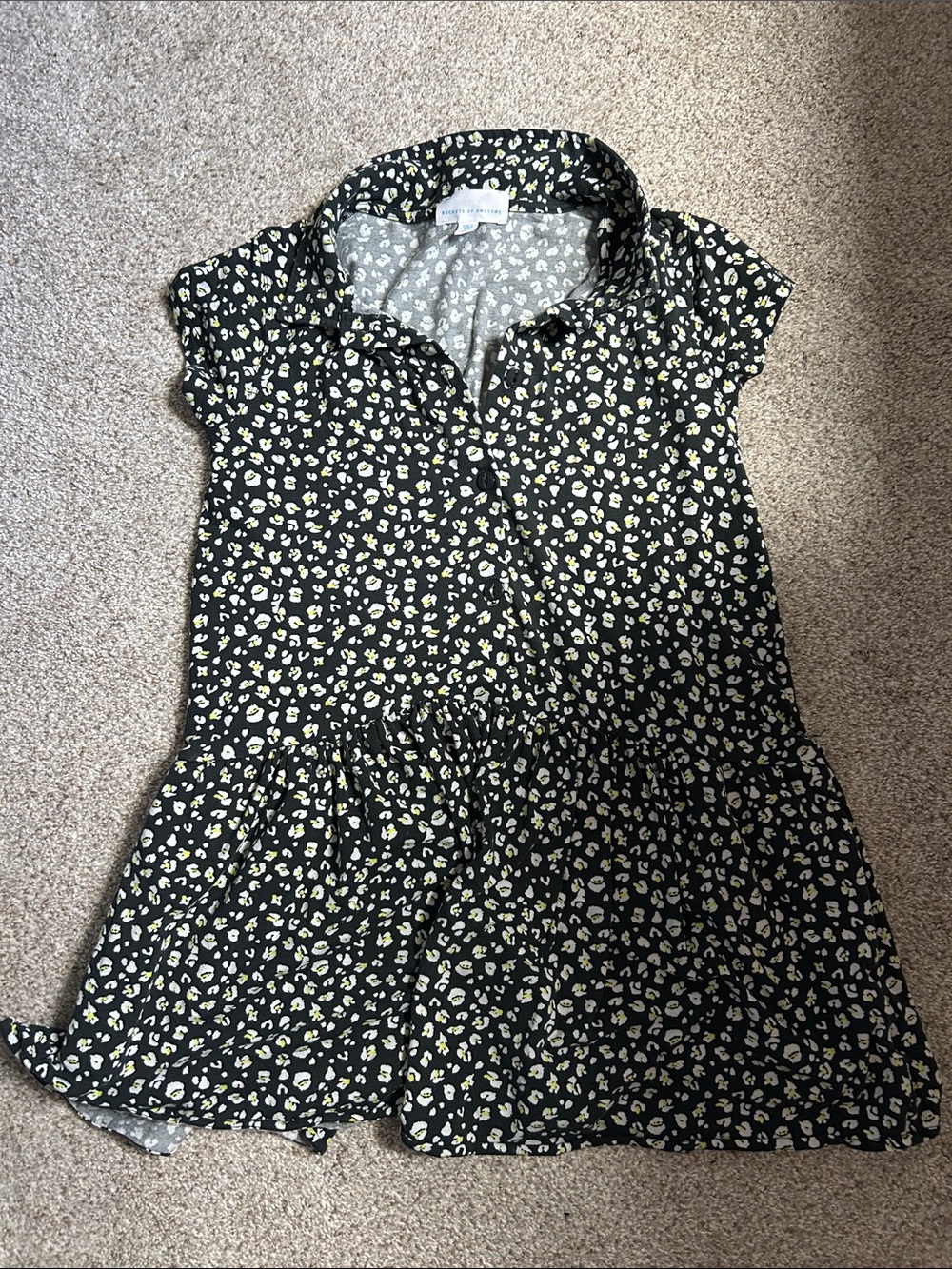 Rockets of Awesome Black Floral Dress with Yellow & White Ditsy Print
